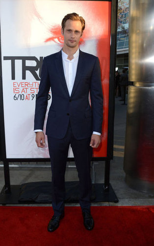 Alexander Skarsgard wore a navy blue suit to the premiere.
Alexander Skarsgard wore a navy blue suit to the premiere.