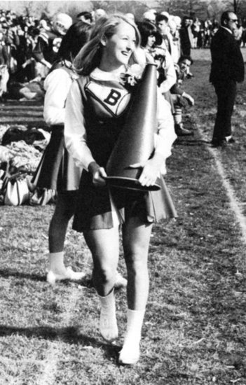 Cheerleader Meryl carried a cone at a game.
Source: Seth Poppel/Yearbook Library
Cheerleader Meryl carried a cone at a game.
Source: Seth Poppel/Yearbook Library
