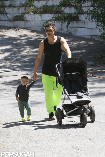 Orlando Bloom out for a walk with Flynn on Father's Day. Orlando Bloom out for a walk with Flynn on Father's Day.