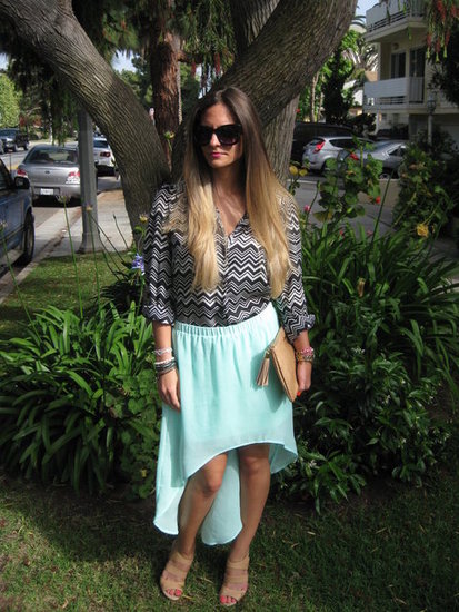 Mint Zara Skirt. Chevron Print Top Missoni for Target. GiGi New Year All In One Clutch. Sole Society Wedges. Ombre Hair Color