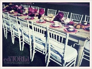 OK, I'm officially obsessed with this antique farm table that seats 20! If you watched our show T&D: Home Sweet Hollywood last season (when the Hattie pregnancy was under wraps), then you saw us fly to Texas to a huge antique fair. That's where I found this table! I fell in love with it, and Dean, the practical one, thought it was amazing but an impulse buy, not a must have. I had grand visions of outdoor dinner parties with this table as the star. So, it ultimately came home with us. I haven’t achieved my dream dinner party yet, but Stella's tea marked its debut.
OK, I'm officially obsessed with this antique farm table that seats 20! If you watched our show T&D: Home Sweet Hollywood last season (when the Hattie pregnancy was under wraps), then you saw us fly to Texas to a huge antique fair. That's where I found this table! I fell in love with it, and Dean, the practical one, thought it was amazing but an impulse buy, not a must have. I had grand visions of outdoor dinner parties with this table as the star. So, it ultimately came home with us. I haven’t achieved my dream dinner party yet, but Stella's tea marked its debut.