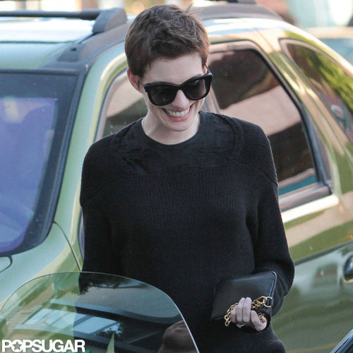 Anne Hathaway flashed a smile in LA.
Anne Hathaway flashed a smile in LA.