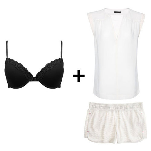 For this laid-back white vs. black outfit, we're invoking the power of the peekaboo effect. Don a black lace bra under a semisheer loose-fitted white tank top, then tuck your top into white shorts. It's a subtle pop of black and a sexy one at that.
Get the Look:
Madewell Seashell Eyelet Shorts ($40)
Mango Stand Collar Blouse ($40)
Forever 21 Lace Trim Bra ($8)
For this laid-back white vs. black outfit, we're invoking the power of the peekaboo effect. Don a black lace bra under a semisheer loose-fitted white tank top, then tuck your top into white shorts. It's a subtle pop of black and a sexy one at that.
Get the Look:
Madewell Seashell Eyelet Shorts ($40)
Mango Stand Collar Blouse ($40)
Forever 21 Lace Trim Bra ($8)