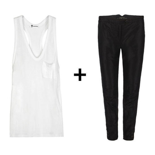 Pair a slouchy white tank top with luxe black trousers for a quick exercise in sophisticated off-duty tailoring. It's a more relaxed take on separates, but the clean juxtaposition of dark and light gives it a more timeless feel.
Get the Look:
T by Alexander Wang Classic Pocket Tank ($74)
AllSaints Etoile Pant ($158)
Pair a slouchy white tank top with luxe black trousers for a quick exercise in sophisticated off-duty tailoring. It's a more relaxed take on separates, but the clean juxtaposition of dark and light gives it a more timeless feel.
Get the Look:
T by Alexander Wang Classic Pocket Tank ($74)
AllSaints Etoile Pant ($158)