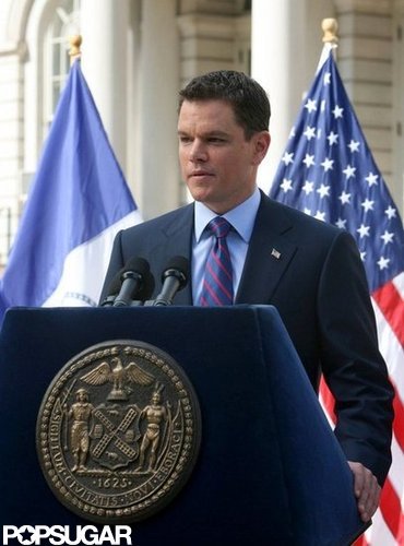 Matt Damon gave a speech in front of American flags while filming in NYC in September 2009.
Matt Damon gave a speech in front of American flags while filming in NYC in September 2009.