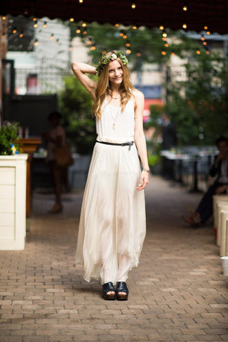 Nothing feels quite so ethereal as a sheer, creamy maxi (and a floral headdress).
Photo courtesy of Adam Katz Sinding
Nothing feels quite so ethereal as a sheer, creamy maxi (and a floral headdress).
Photo courtesy of Adam Katz Sinding