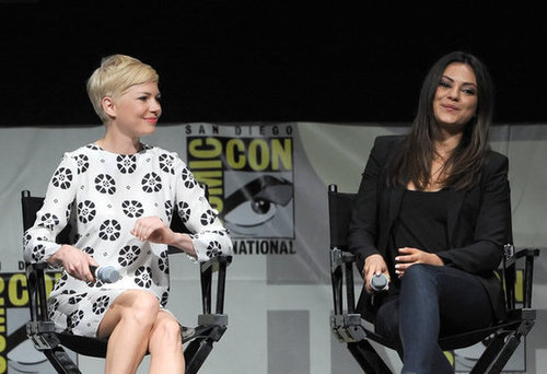 Mila Kunis and Michelle Williams shared a laugh at Comic-Con.
Mila Kunis and Michelle Williams shared a laugh at Comic-Con.
