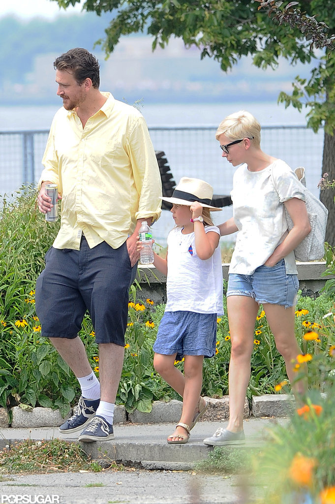 Jason Segel, Michelle Williams, and Matilda Ledger walked in Brooklyn. Jason Segel, Michelle Williams, and Matilda Ledger walked in Brooklyn.