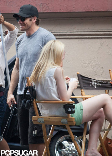 Jake Gyllenhaal and Dakota Fanning relax a moment before filming.
Jake Gyllenhaal and Dakota Fanning relax a moment before filming.