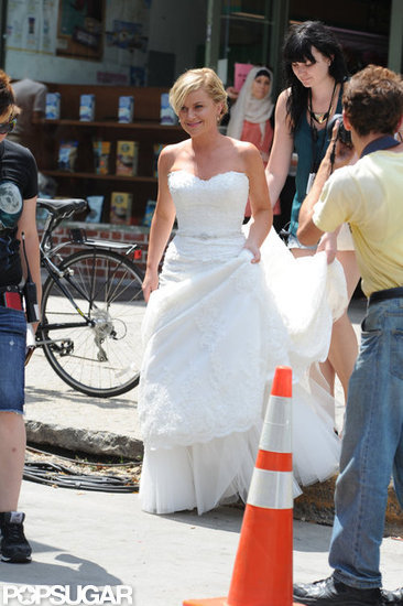 See Amy Poehler on Set in a Wedding Gown See Amy Poehler on Set in a Wedding Gown