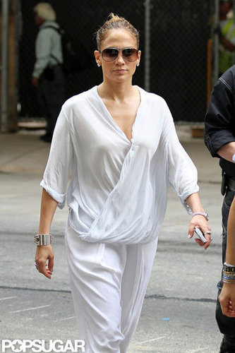 Jennifer Lopez wore a flowy white outfit around NYC.
Jennifer Lopez wore a flowy white outfit around NYC.