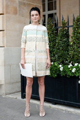 Juxtapose a ladies-who-lunch jacket with strappy heels.
Juxtapose a ladies-who-lunch jacket with strappy heels.