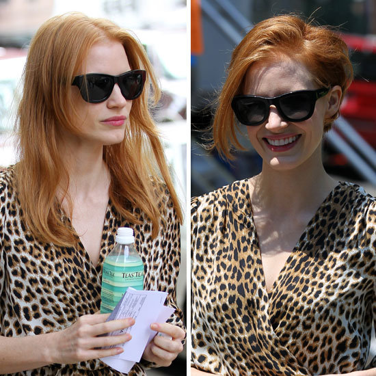 Jessica Chastain Wears a Very Convincing Wig On the Set of Her New Film Jessica Chastain Wears a Very Convincing Wig On the Set of Her New Film