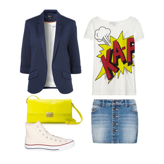 We love the distinct schoolgirl-prep feel thanks to the tailored navy-blue blazer and classic Converse sneakers. Think of this ensemble as the perfect blend of polished meets offbeat — a go-to look for your weekend activities.
Get the look:
3.1 Phillip Lim Printed Cotton and Modal-Blend Jersey T-Shirt ($175)
Topshop Ponte Rolled Sleeve Blazer ($70)
Mango Button Denim Skirt ($25)
Converse All-Star Hi-Top Ox ($50)
J.Crew Margate Purse ($120)
We love the distinct schoolgirl-prep feel thanks to the tailored navy-blue blazer and classic Converse sneakers. Think of this ensemble as the perfect blend of polished meets offbeat — a go-to look for your weekend activities.
Get the look:
3.1 Phillip Lim Printed Cotton and Modal-Blend Jersey T-Shirt ($175)
Topshop Ponte Rolled Sleeve Blazer ($70)
Mango Button Denim Skirt ($25)
Converse All-Star Hi-Top Ox ($50)
J.Crew Margate Purse ($120)
