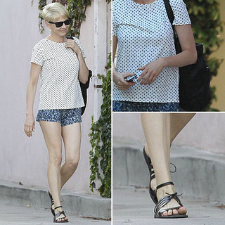 Michelle Williams Wearing Heart Print T-Shirt and Shorts