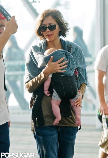 Maggie Gyllenhaal carried baby Gloria in her baby carrier to visit husband Peter Sarsgaard on the set of Very Good Girls in NYC.
Maggie Gyllenhaal carried baby Gloria in her baby carrier to visit husband Peter Sarsgaard on the set of Very Good Girls in NYC.