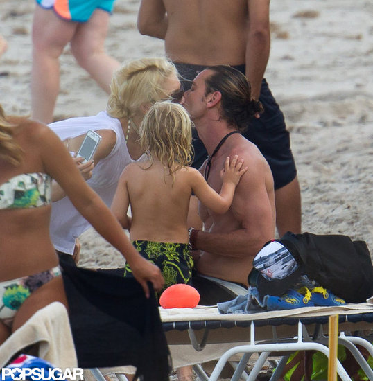 Gwen Stefani and husband Gavin Rossdale shared a sweet kiss on the beach.
Gwen Stefani and husband Gavin Rossdale shared a sweet kiss on the beach.