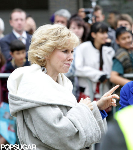 Naomi Watts wore a robe on set before filming as Princess Diana.
Naomi Watts wore a robe on set before filming as Princess Diana.