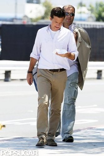 Jason Bateman read over his lines on set.
Jason Bateman read over his lines on set.