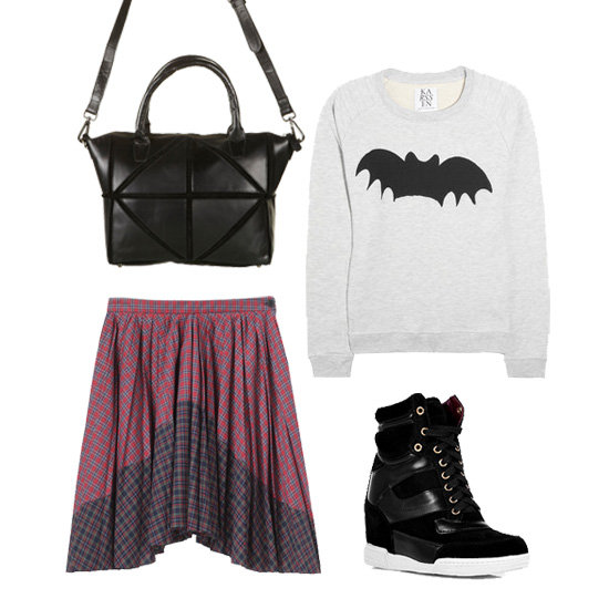 Put a sporty twist on the classic schoolgirl skirt by adding a cool logo sweatshirt and high-top wedge sneakers. You'll look cool and casual without being over-the-top athletic.
Get the look:
Topshop Leather Geo Panel Tote Bag ($190)
Zoe Karssen Bat Cotton-Blend Jersey Sweatshirt ($160)
Marc by Marc Jacobs Black Wedge Sneakers ($350)
Boy. by Band of Outsiders Plaid Pleated Skirt ($555)
Put a sporty twist on the classic schoolgirl skirt by adding a cool logo sweatshirt and high-top wedge sneakers. You'll look cool and casual without being over-the-top athletic.
Get the look:
Topshop Leather Geo Panel Tote Bag ($190)
Zoe Karssen Bat Cotton-Blend Jersey Sweatshirt ($160)
Marc by Marc Jacobs Black Wedge Sneakers ($350)
Boy. by Band of Outsiders Plaid Pleated Skirt ($555)
