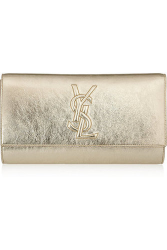 Yves Saint Laurent | Belle Du Jour metallic textured-leather clutch | NET-A-PORTER.COM