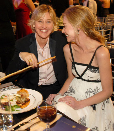Portia de Rossi and Ellen DeGeneres had a laugh during dinner at the January 2006 SAG Awards.
Portia de Rossi and Ellen DeGeneres had a laugh during dinner at the January 2006 SAG Awards.