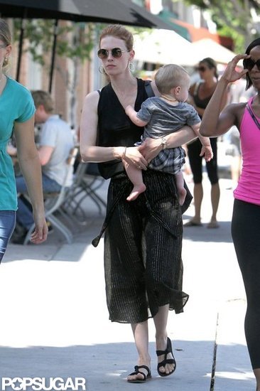 January Jones wore an all-black ensemble as she carried Xander.
January Jones wore an all-black ensemble as she carried Xander.