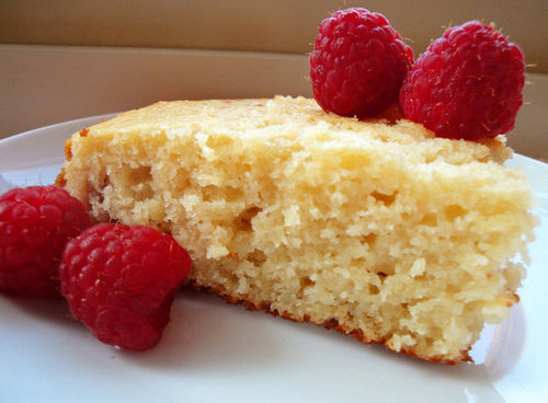 Lemony Yogurt Cake w/ Raspberries