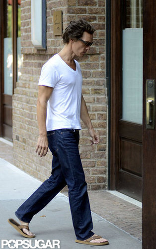 Matthew McConaughey's thin frame was on display under his tight white t-shirt in NYC.
Matthew McConaughey's thin frame was on display under his tight white t-shirt in NYC.