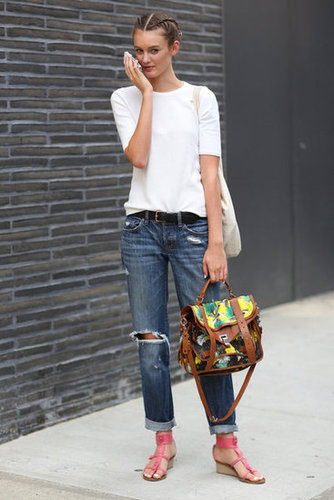 Sometimes, it's all about the accessories — with this white tee and distressed denim look, it's really all about the printed Proenza satchel and strappy sandals.
Source: Greg Kessler
Sometimes, it's all about the accessories — with this white tee and distressed denim look, it's really all about the printed Proenza satchel and strappy sandals.
Source: Greg Kessler