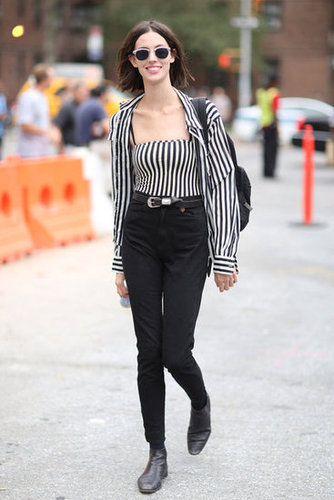 Stripes on stripes were just a little punky against high-waisted black denim.
Source: Greg Kessler
Stripes on stripes were just a little punky against high-waisted black denim.
Source: Greg Kessler
