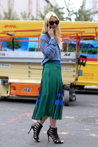 Zanna Roberts Rassi inspired us with a soft button-down, a colorblock skirt, and chic cage heels.
Zanna Roberts Rassi inspired us with a soft button-down, a colorblock skirt, and chic cage heels.