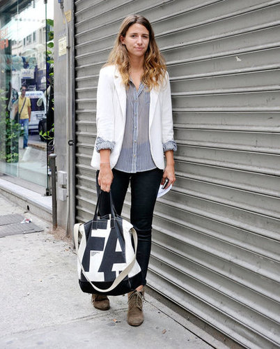This styler kept it to the point with tailored separates and a cool carryall.
This styler kept it to the point with tailored separates and a cool carryall.