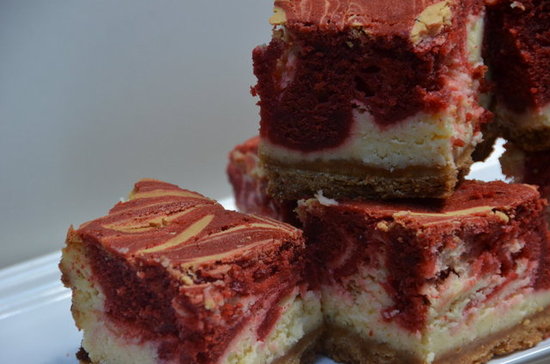 White Chocolate Cheesecake Bites with Red Velvet Swirl