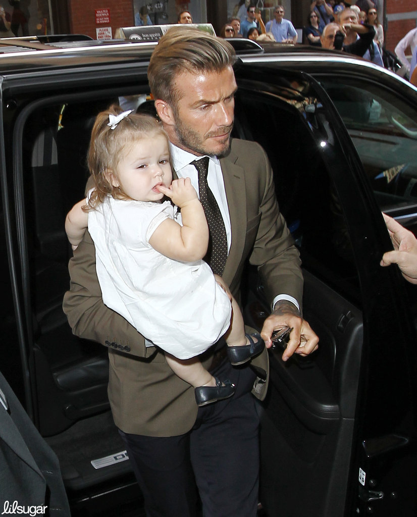 David Beckham carried Harper to lunch at Balthazar in NYC after attending Victoria Beckham's show at NYFW.
David Beckham carried Harper to lunch at Balthazar in NYC after attending Victoria Beckham's show at NYFW.