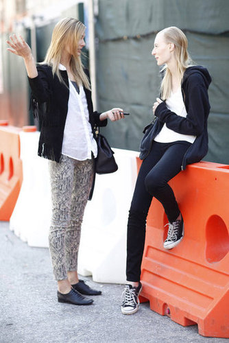 So much to love here — printed pants, brogues, fringe, Converse — a style twosome on the streets of NYFW.
Source: Greg Kessler
So much to love here — printed pants, brogues, fringe, Converse — a style twosome on the streets of NYFW.
Source: Greg Kessler