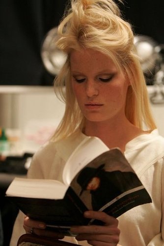This blond model went for the Russian novel Crime and Punishment by Fyodor Dostoyevsky before she walked the runway at the Carolina Herrera Fall 2006 fashion show during New York Fashion Week.
This blond model went for the Russian novel Crime and Punishment by Fyodor Dostoyevsky before she walked the runway at the Carolina Herrera Fall 2006 fashion show during New York Fashion Week.