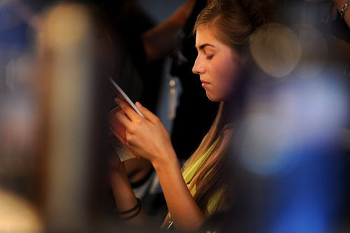 A model was spotted reading backstage during Barcelona's Fashion Week for Spring/Summer 2010 collections.
A model was spotted reading backstage during Barcelona's Fashion Week for Spring/Summer 2010 collections.