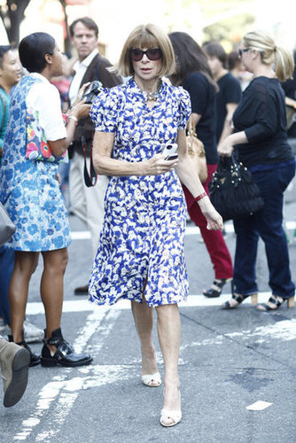 Anna Wintour didn't break from her sophisticated signature, choosing a printed dress and those staple Manolos.
Source: Greg Kessler
Anna Wintour didn't break from her sophisticated signature, choosing a printed dress and those staple Manolos.
Source: Greg Kessler