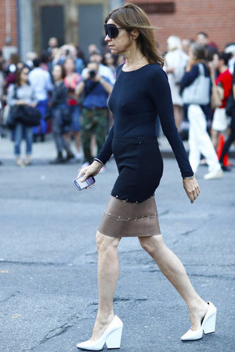 Carine Roitfeld kept it slick, per usual, in a fitted pencil skirt and long-sleeved tee, styled up with a pair of visor shades and striking white heels.
Source: Greg Kessler
Carine Roitfeld kept it slick, per usual, in a fitted pencil skirt and long-sleeved tee, styled up with a pair of visor shades and striking white heels.
Source: Greg Kessler