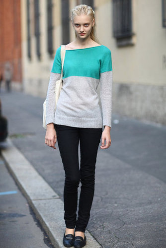 Her colorblocked sweater dressed up a pair of basic black skinnies.
Source: Greg Kessler
Her colorblocked sweater dressed up a pair of basic black skinnies.
Source: Greg Kessler