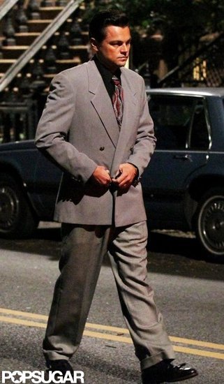 Leonardo DiCaprio wore a suit on the set of The Wolf of Wall Street. Leonardo DiCaprio wore a suit on the set of The Wolf of Wall Street.