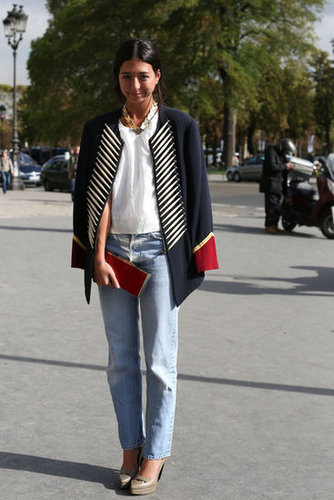 Boyfriend style denim got a military twist with this statement topper.
Boyfriend style denim got a military twist with this statement topper.