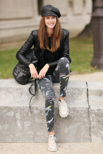 Cheeky leggings gave a playful contrast to leather.
Cheeky leggings gave a playful contrast to leather.