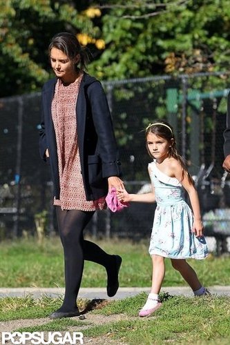 Suri Cruise held Katie Holmes's hand leaving the playground.
Suri Cruise held Katie Holmes's hand leaving the playground.