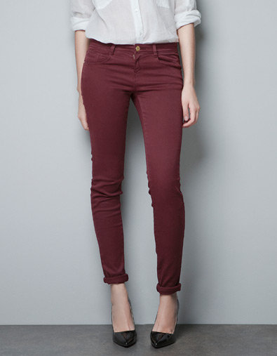 Oxblood skinny jeans