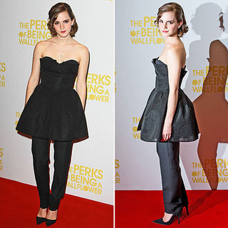 Pictures of Emma Watson in Christian Dior Couture Dress Over Pants at the London Screening of Perks of Being a Wallflower. Rate?