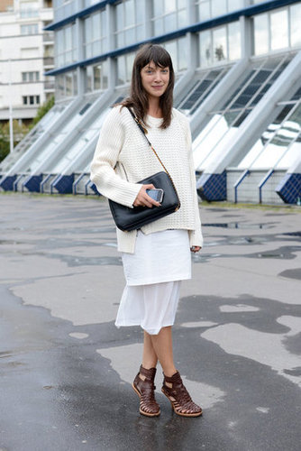 All-white layers got an edge from tougher, gladiator-style heels.
All-white layers got an edge from tougher, gladiator-style heels.
