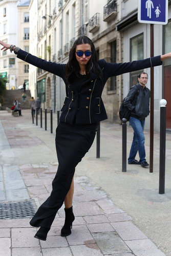 This sleek maxi got a military-inspired lift with a structured blazer, then a dose of cool with a pair of mirrored shades.
This sleek maxi got a military-inspired lift with a structured blazer, then a dose of cool with a pair of mirrored shades.