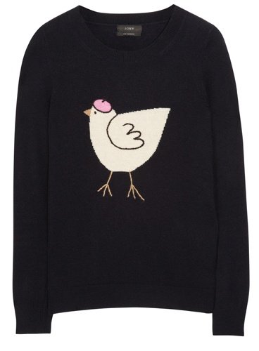Chirp, chirp. I plan on pairing this J.Crew Hen Sweater ($95) with ladylike pencil skirts for a whimsical take on office dressing.
— Chi Diem Chau, associate editor
Chirp, chirp. I plan on pairing this J.Crew Hen Sweater ($95) with ladylike pencil skirts for a whimsical take on office dressing.
— Chi Diem Chau, associate editor